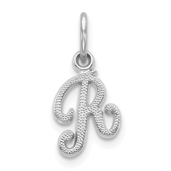 14k White Gold, Sadie Collection, Mini Satin Script Initial R Charm - Picture 1 of 5